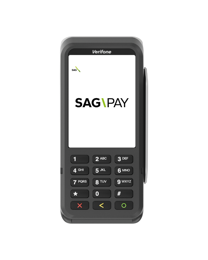 Kartenlesegerät mit der Aufschrift SAG PAY auf dem Bildschirm